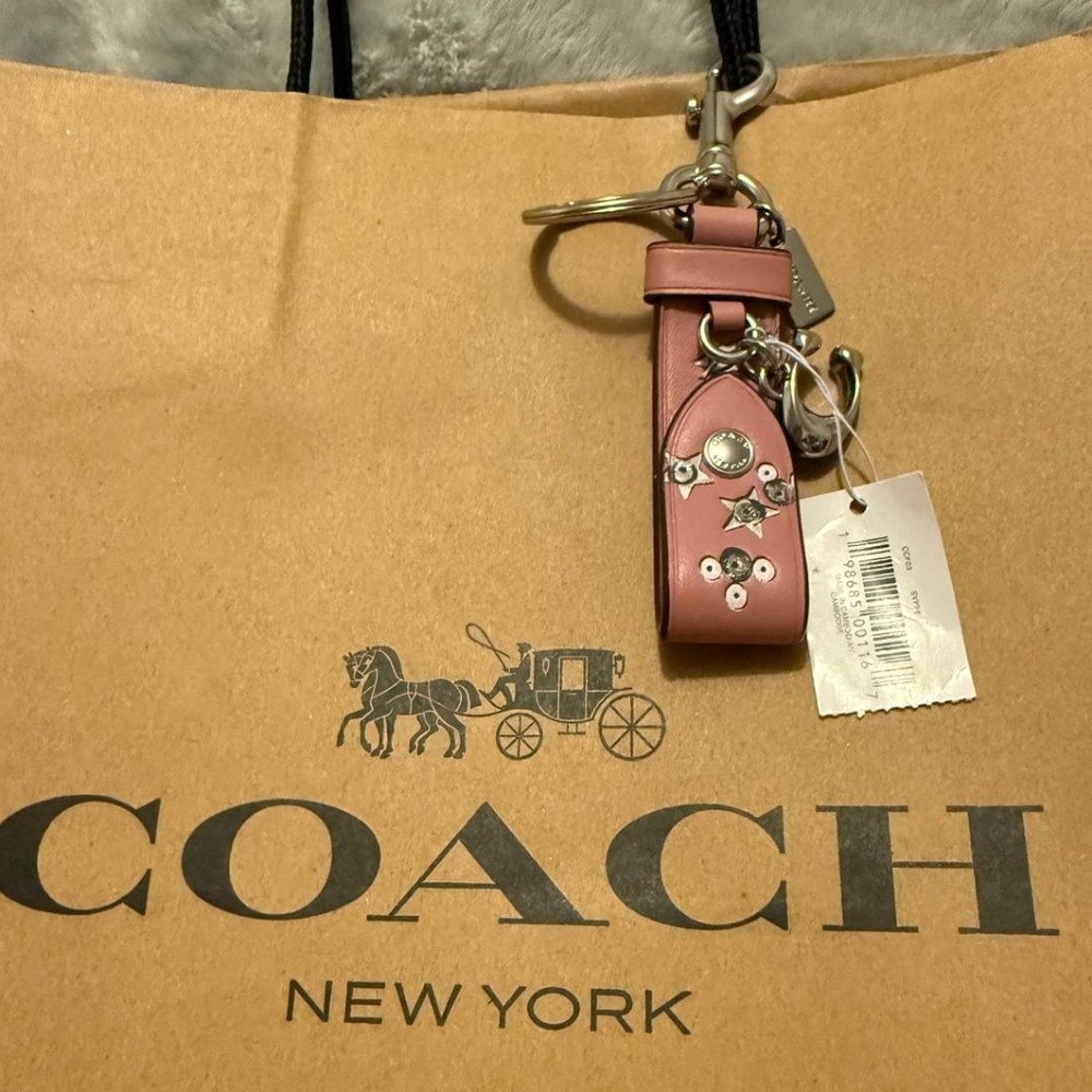 Coach Pink Leather Trigger Snap Bag Charm